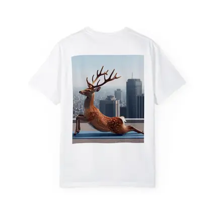 Deer Doing Yoga City Skyline Background