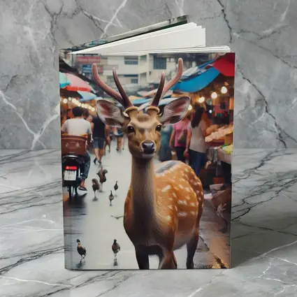 Deer Stag Walking Through Busy Street Market