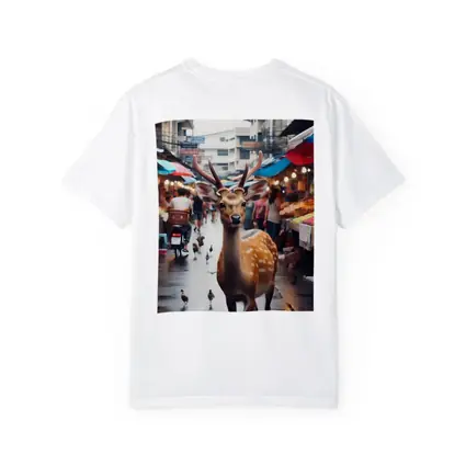 Deer Stag Walking Through Busy Street Market