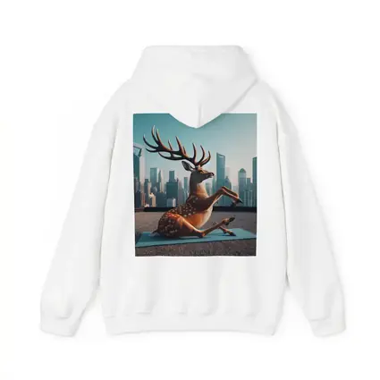 Deer Doing Yoga City Skyline Background