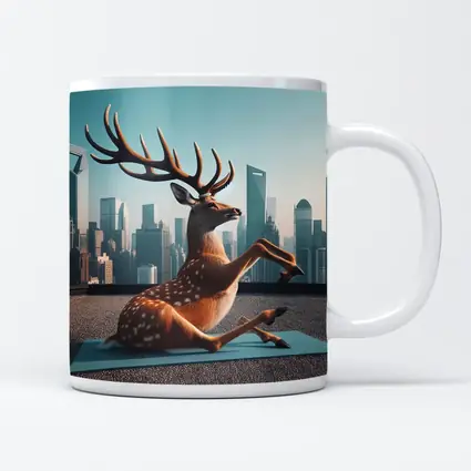 Deer Doing Yoga City Skyline Background