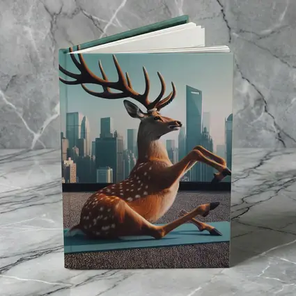 Deer Doing Yoga City Skyline Background