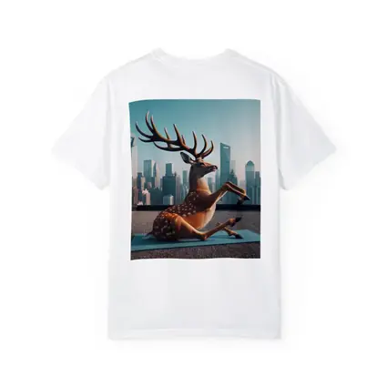 Deer Doing Yoga City Skyline Background