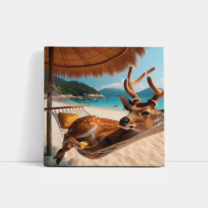 Deer Relaxing in Hammock on Tropical Beach