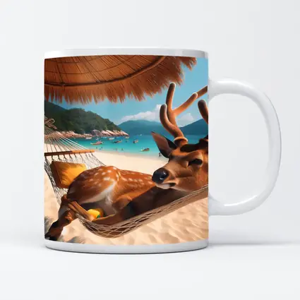 Deer Relaxing in Hammock on Tropical Beach