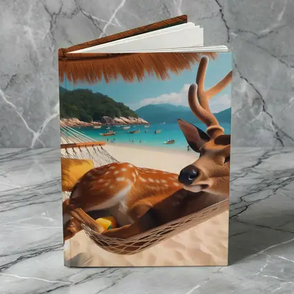 Deer Relaxing in Hammock on Tropical Beach