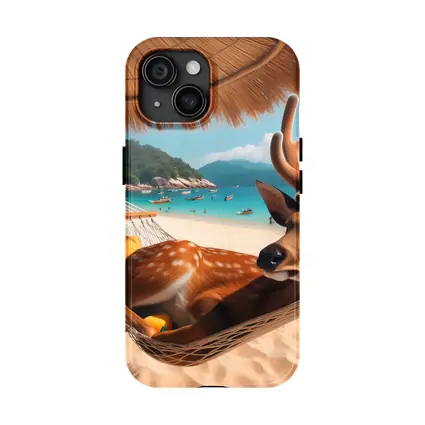 Deer Relaxing in Hammock on Tropical Beach