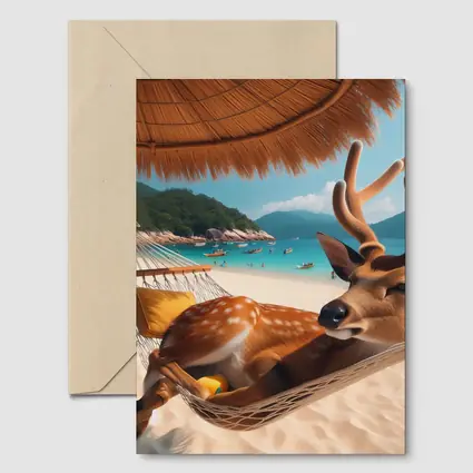 Deer Relaxing in Hammock on Tropical Beach