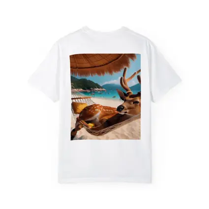Deer Relaxing in Hammock on Tropical Beach