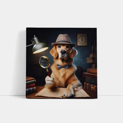 Golden Retriever Detective Dog With Magnifying Glass