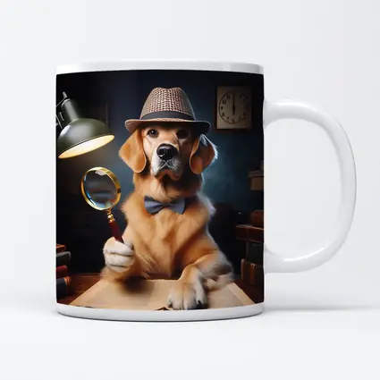 Golden Retriever Detective Dog With Magnifying Glass