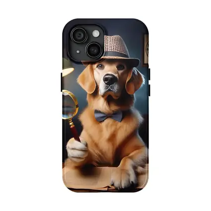 Golden Retriever Detective Dog With Magnifying Glass