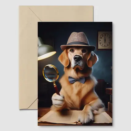 Golden Retriever Detective Dog With Magnifying Glass