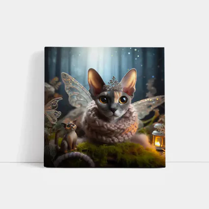 Sphynx Cat Fairy Wings Fantasy Forest Scene