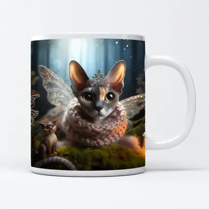 Sphynx Cat Fairy Wings Fantasy Forest Scene