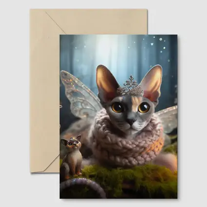 Sphynx Cat Fairy Wings Fantasy Forest Scene
