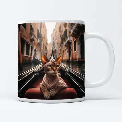 Devon Rex Cat Riding Venice Gondola Canal