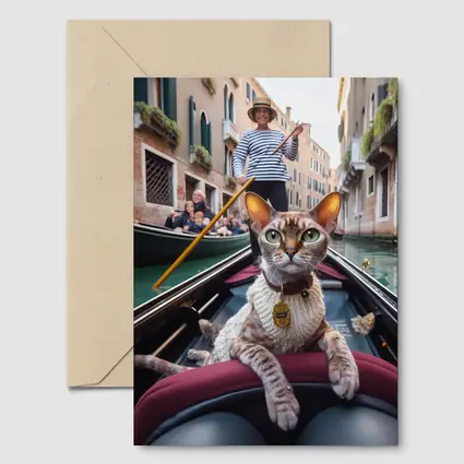 Devon Rex Cat Riding Venice Gondola