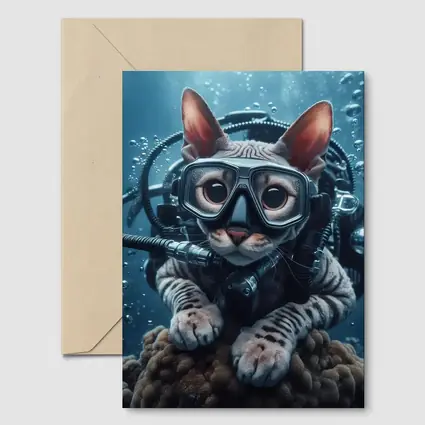 Sphynx Cat Scuba Diver Underwater Ocean Scene
