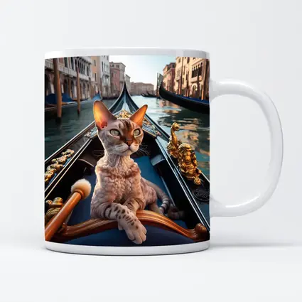 Devon Rex Cat Riding Venice Gondola Canal