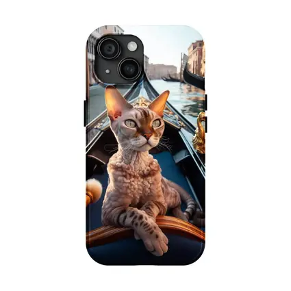 Devon Rex Cat Riding Venice Gondola Canal