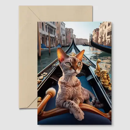 Devon Rex Cat Riding Venice Gondola Canal