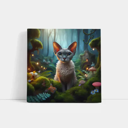 Devon Rex Cat Enchanted Fantasy Forest Art