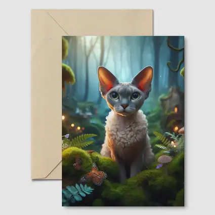 Devon Rex Cat Enchanted Fantasy Forest Art