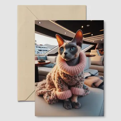 Sphynx Cat Cozy Sweater Luxury Yacht Interior