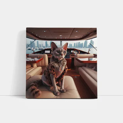 Sphynx Cat Wearing Fur Coat Luxury Yacht