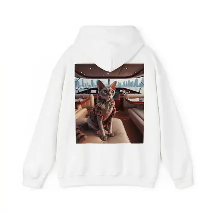 Sphynx Cat Wearing Fur Coat Luxury Yacht