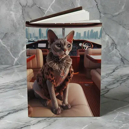 Sphynx Cat Wearing Fur Coat Luxury Yacht