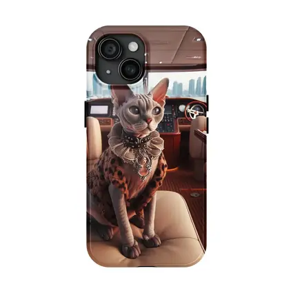 Sphynx Cat Wearing Fur Coat Luxury Yacht