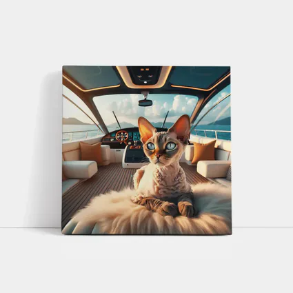 Devon Rex Cat Relaxing On Luxury Yacht