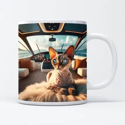 Devon Rex Cat Relaxing On Luxury Yacht