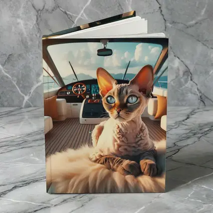 Devon Rex Cat Relaxing On Luxury Yacht