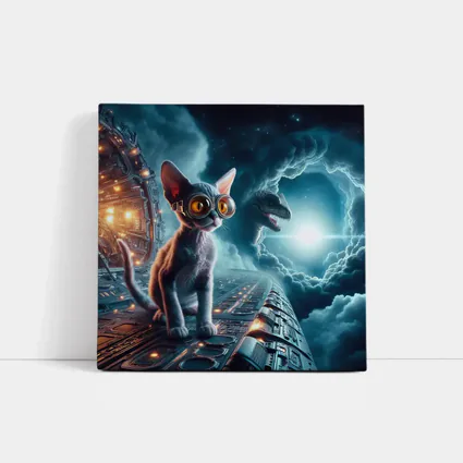 Devon Rex Cat Sci-Fi Space Portal Scene