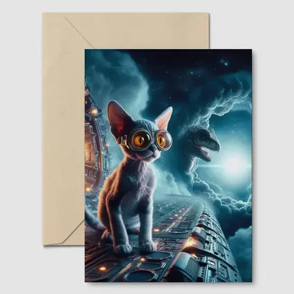 Devon Rex Cat Sci-Fi Space Portal Scene