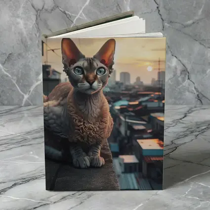 Devon Rex Cat Sitting On City Rooftop