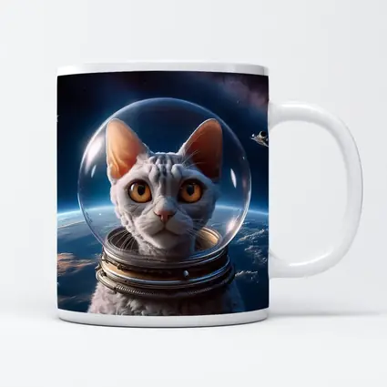 White Cat Astronaut Helmet Deep Space