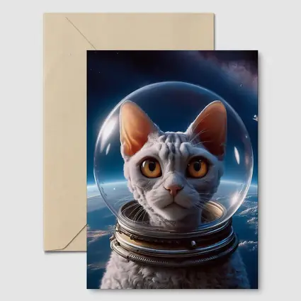 White Cat Astronaut Helmet Deep Space