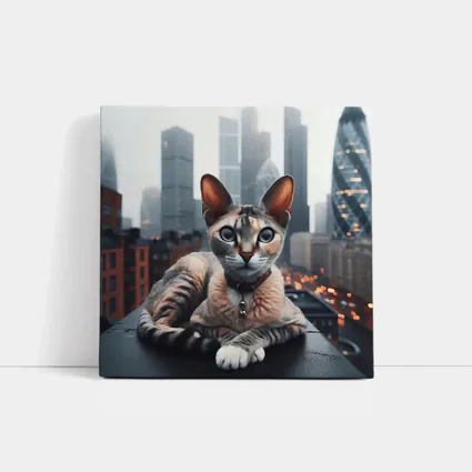 Devon Rex Cat London City Skyline