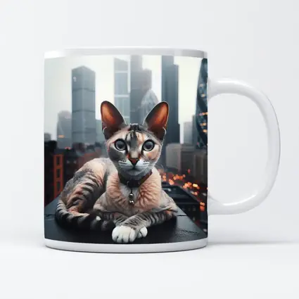 Devon Rex Cat London City Skyline