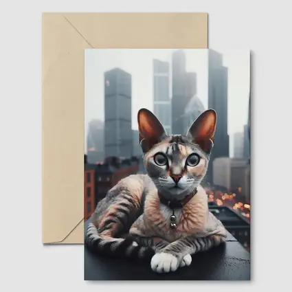 Devon Rex Cat London City Skyline