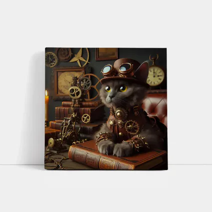 Gray Cat Steampunk Gears Vintage Study