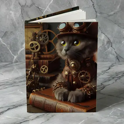 Gray Cat Steampunk Gears Vintage Study