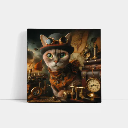 Steampunk Cat With Goggles And Clocks