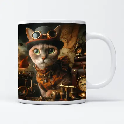 Steampunk Cat With Goggles And Clocks
