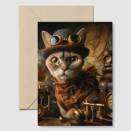 Steampunk Cat With Goggles And Clocks