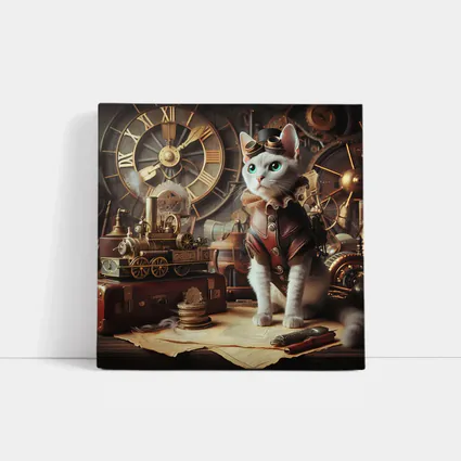 White Cat Steampunk Explorer Gears Clock